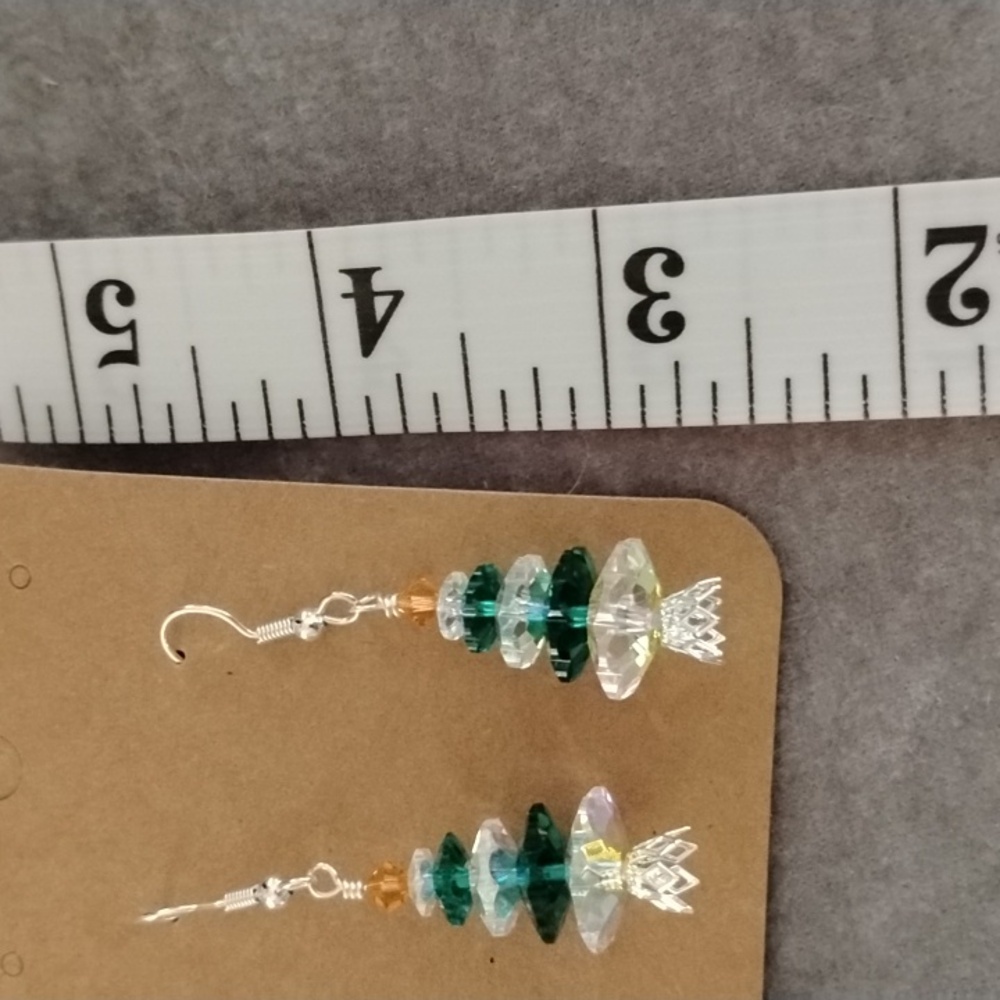 Hand Crafted Green And Clear Crystal Tree Earrings♥️HP - Picture 5 of 6